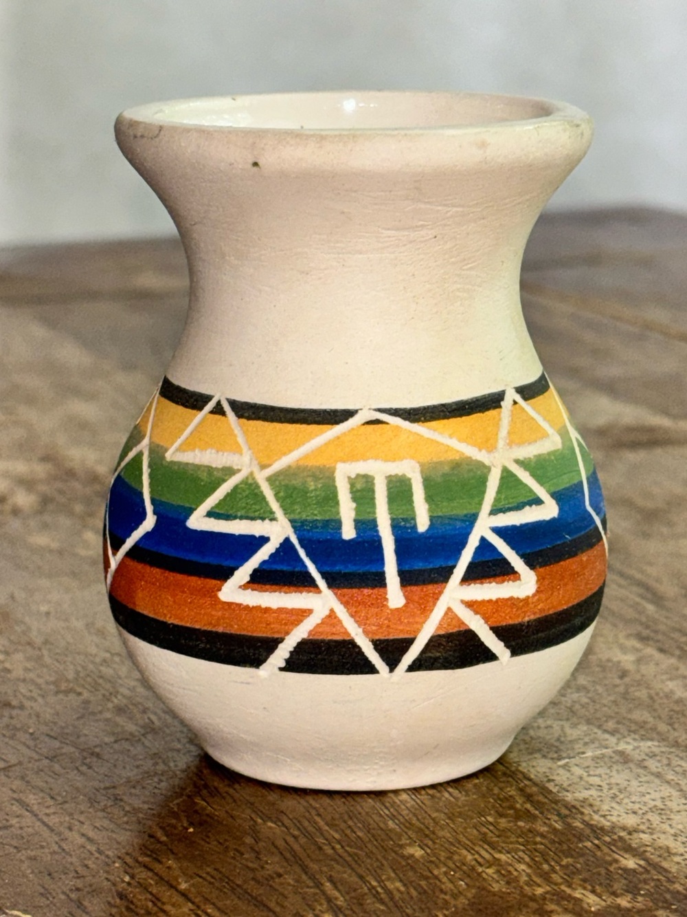 Signed Swift Eagle Handmade Southwestern Pottery Bud Vase Geometric Lakota/Sioux